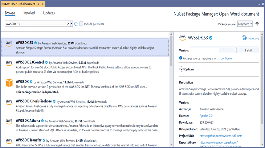 Install AWSSDK.S3 NuGet Package