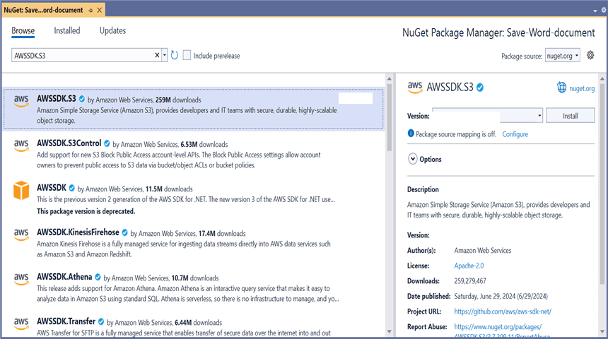 Install AWSSDK.S3 NuGet Package
