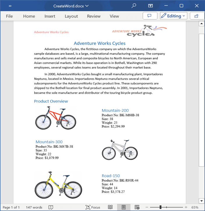 Output Word document