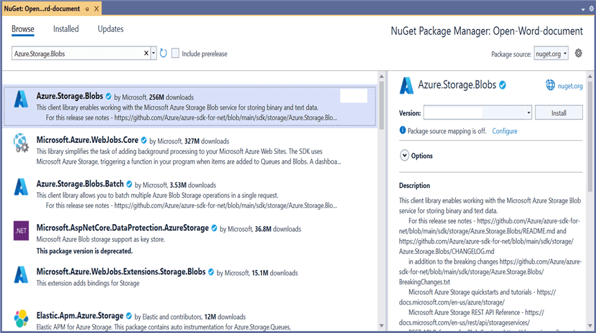 Install Azure.Storage.Blobs NuGet Package