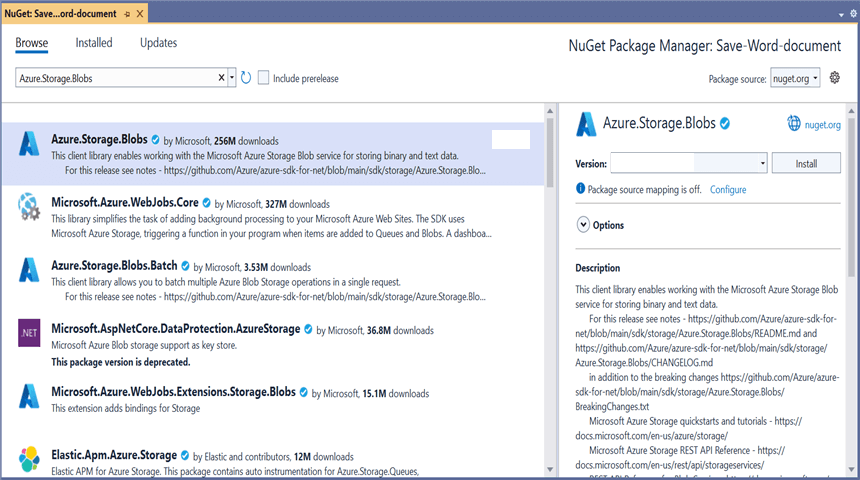 Install Azure.Storage.Blobs NuGet Package