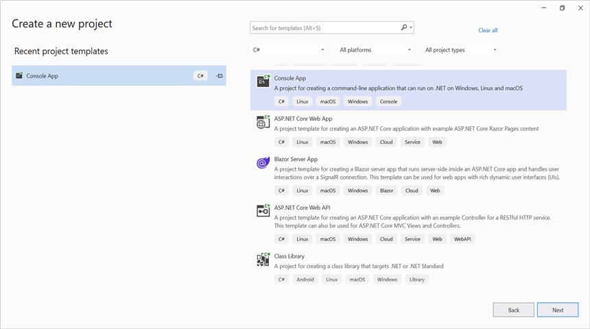 Create a Console application in Visual Studio