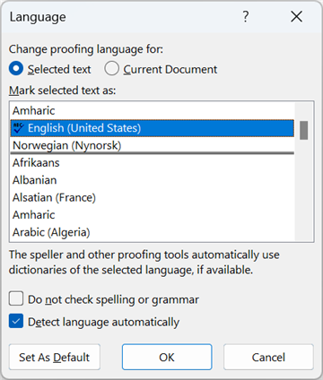 Check language for specific word