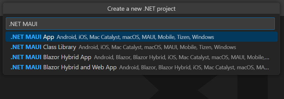 Choose .NET MAUI app from template