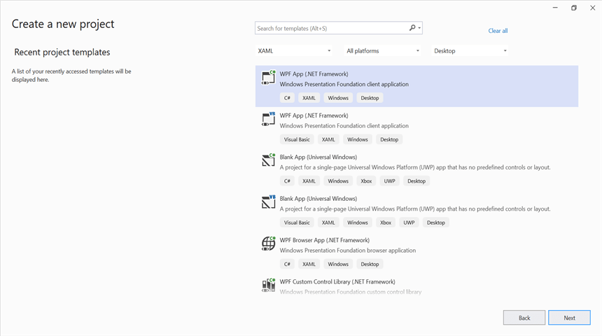 Create WPF application in Visual Studio