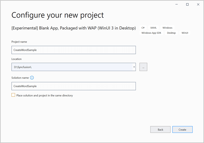 Create a project name for your new project