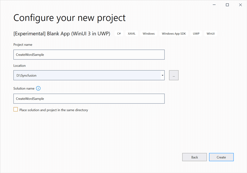 Create a project name for your new project