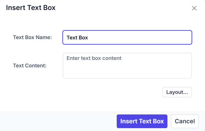 Insert Text Box Dialog in DOCX Editor