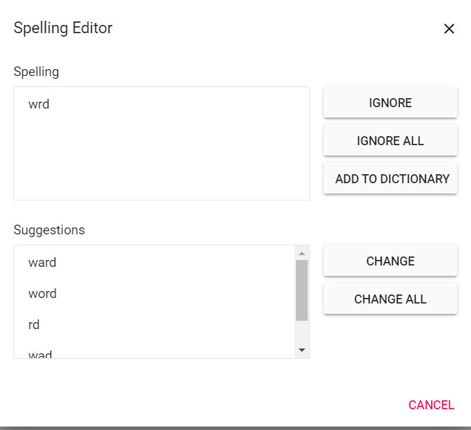 Spell check dialog