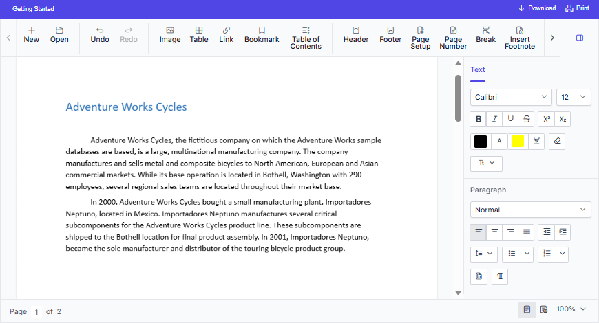 Output of JavaScript DOCX Editor