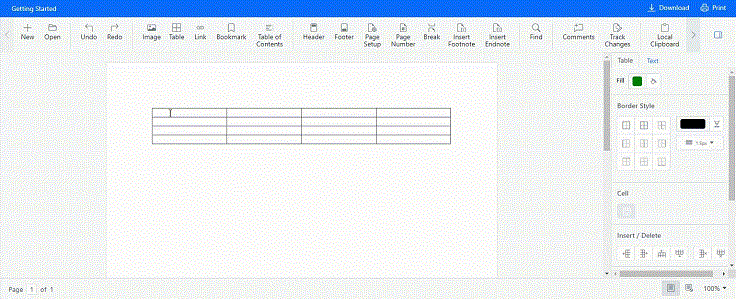 Apply border to selected cell via properties Pane in Javascript document editor