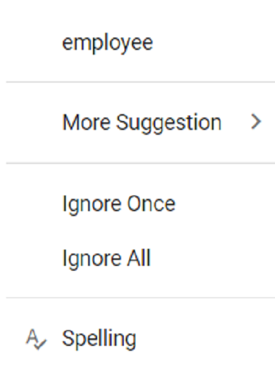 Spell check option in context menu