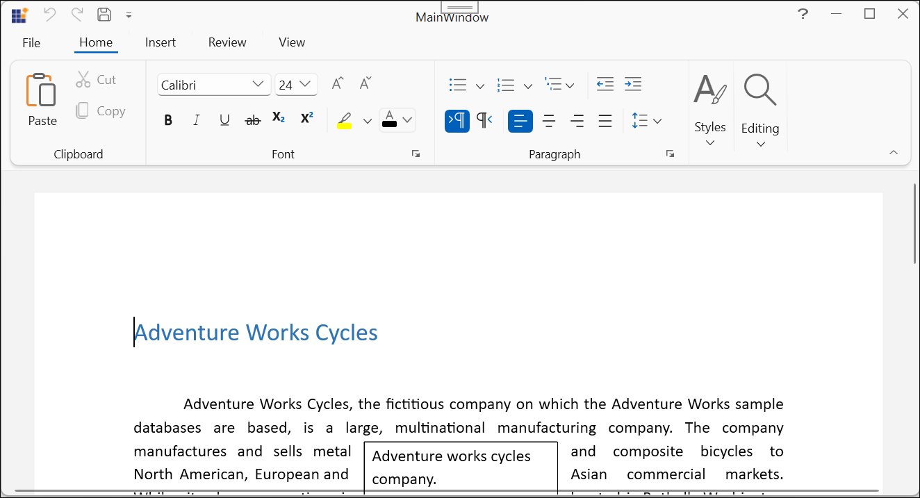 WPF SfRichTextBoxAdv with SfRichTextRibbon using a Windows11 theme