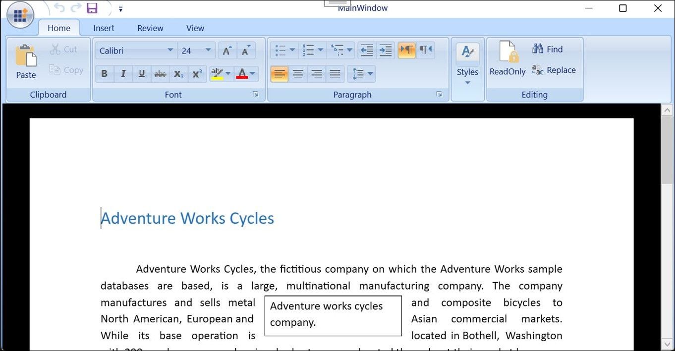 WPF SfRichTextBoxAdv Control along with its SfRichTextRibbon