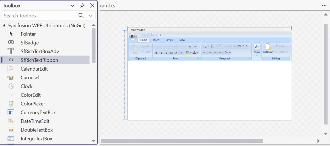 Dragging SfRichTextRibbon Control from Toolbox