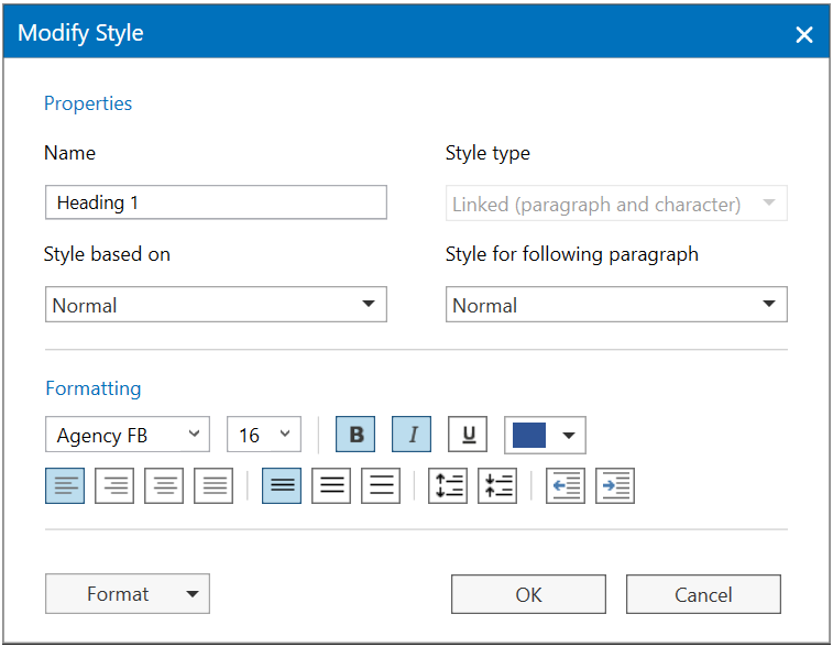 WPF DOCX Editor displays Modify Style