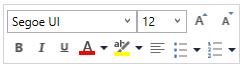 WPF DOCX Editor showing the built-in mini toolbar with formatting options above a selected text range