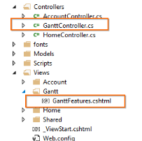Required Controller and View files added in the project for selected controls