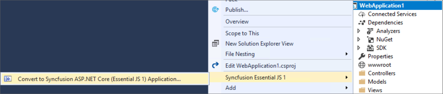 Syncfusion Essential JS 1 ASP.NET Core Project Conversion add-in