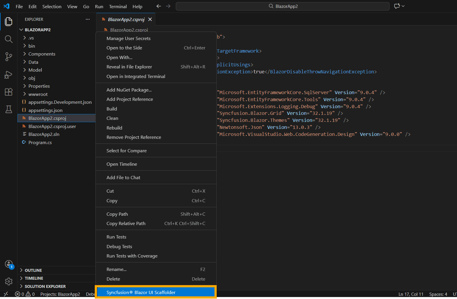 Scaffolded add-in from server project