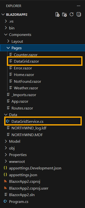 Required Controller and Razor files added in the project for the selected control