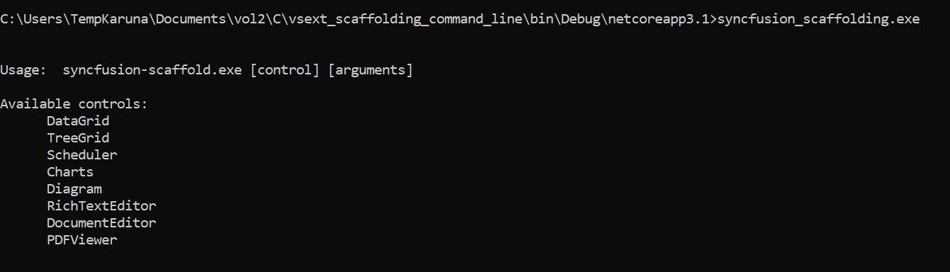 CommandLine Scaffold Available Controls