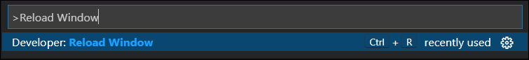 Command Palette highlighting the Reload Window command