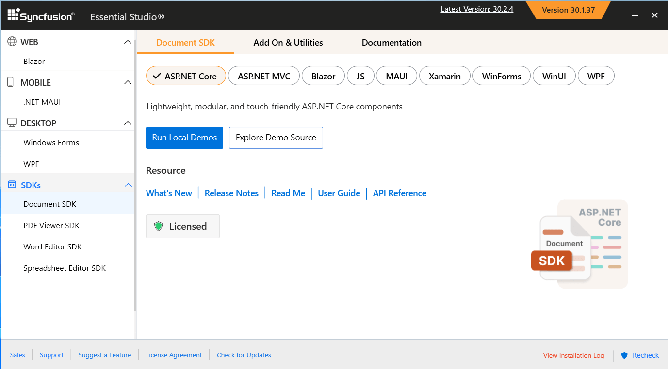 launch the Sample Creator via Syncfusion menu