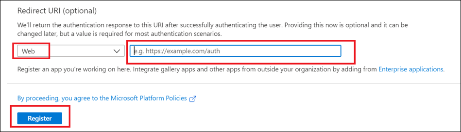 Platform and Redirect URI