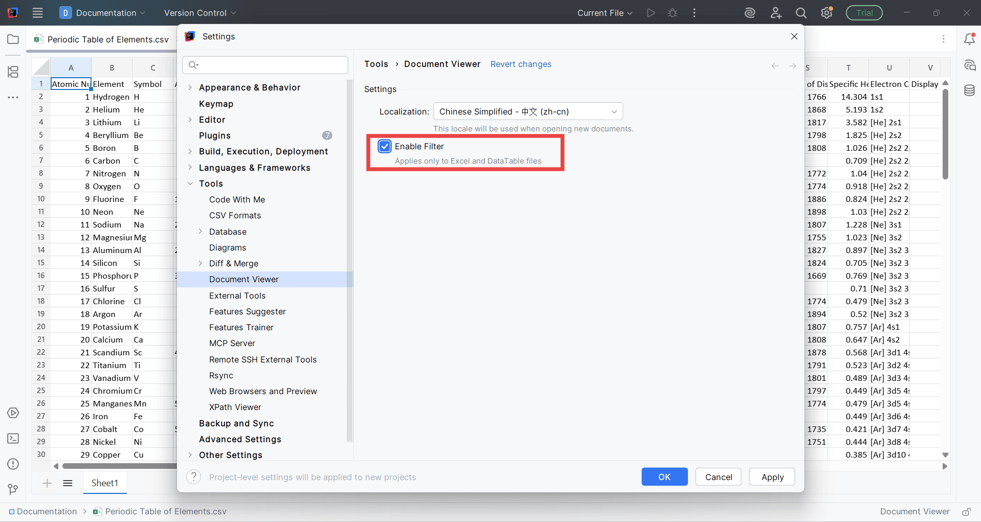 Filtering-Toolbar