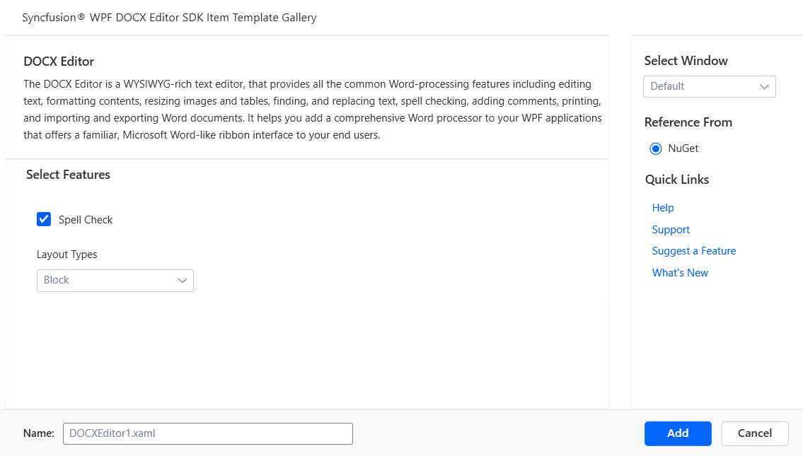 Syncfusion WPF DOCX Editor SDK Item template component