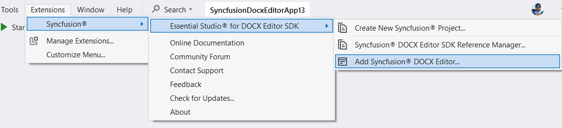 Choose Add Syncfusion Item option from menu