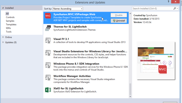 Visual Studio Extension and Updates dialog