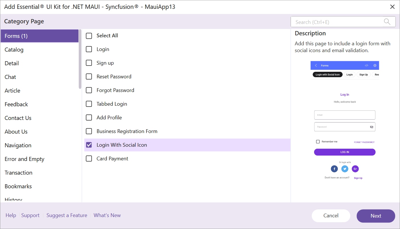 Add new item dialog box in MAUI Visual studio Intergration