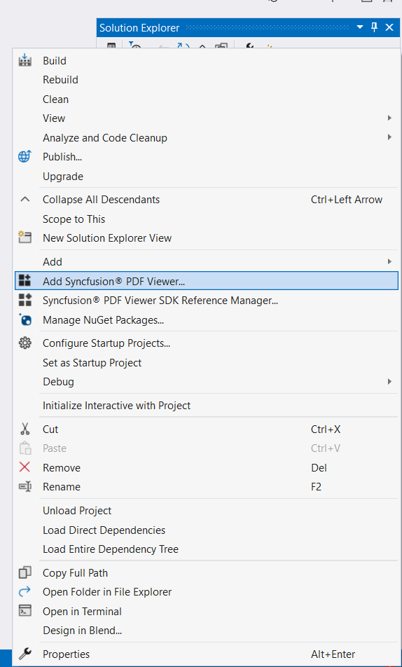 Choose Add Syncfusion Item option from right click project