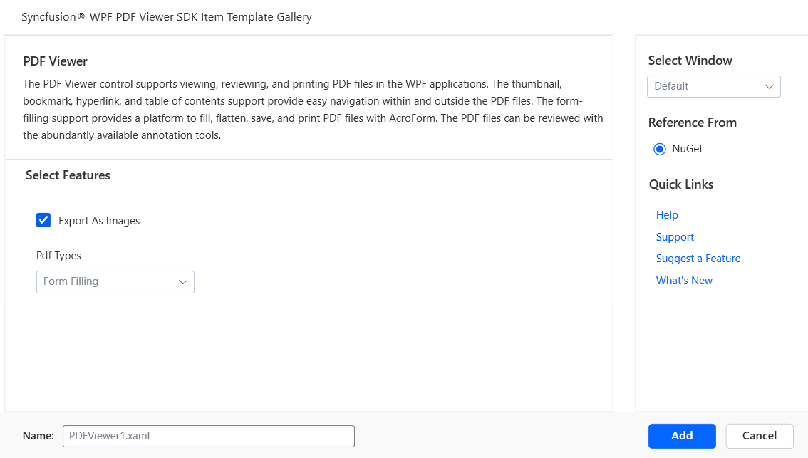 Syncfusion WPF PDF Viewer SDK Item template Component