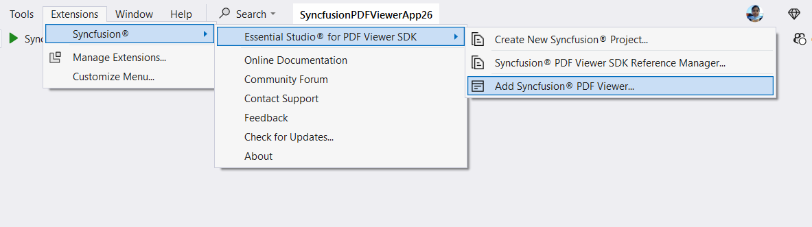 Choose Add Syncfusion Item option from menu