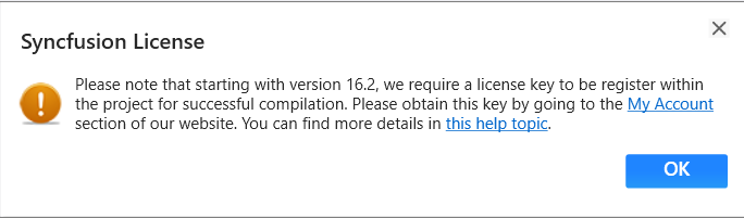 Syncfusion license registration required information dialog in Syncfusion PDF Viewer SDK Reference Manager
