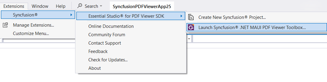Syncfusion .NET MAUI Custom Toolbox via Syncfusion menu