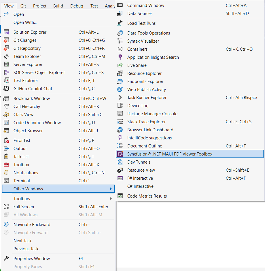 Syncfusion .NET MAUI Custom Toolbox view menu