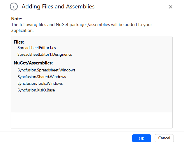 Syncfusion WinForms Spreadsheet Editor SDK Item template details