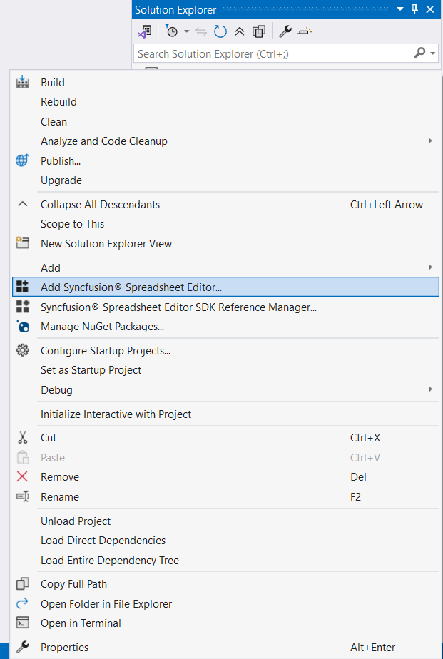 Choose Add Syncfusion Item option from right click project