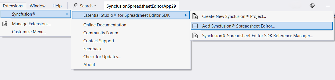 Choose Add Syncfusion Item option from menu