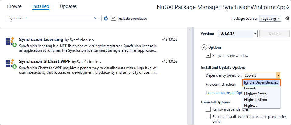 Installed packages details in NuGet Package Manager dialog