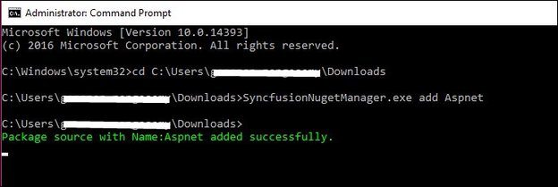 Command to add Syncfusion NuGet feed