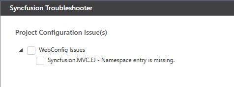 Namespace entry missing issue shown in Troubleshooter wizard
