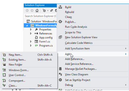 Syncfusion Project Template can be also add from the Visual Studio Item Template