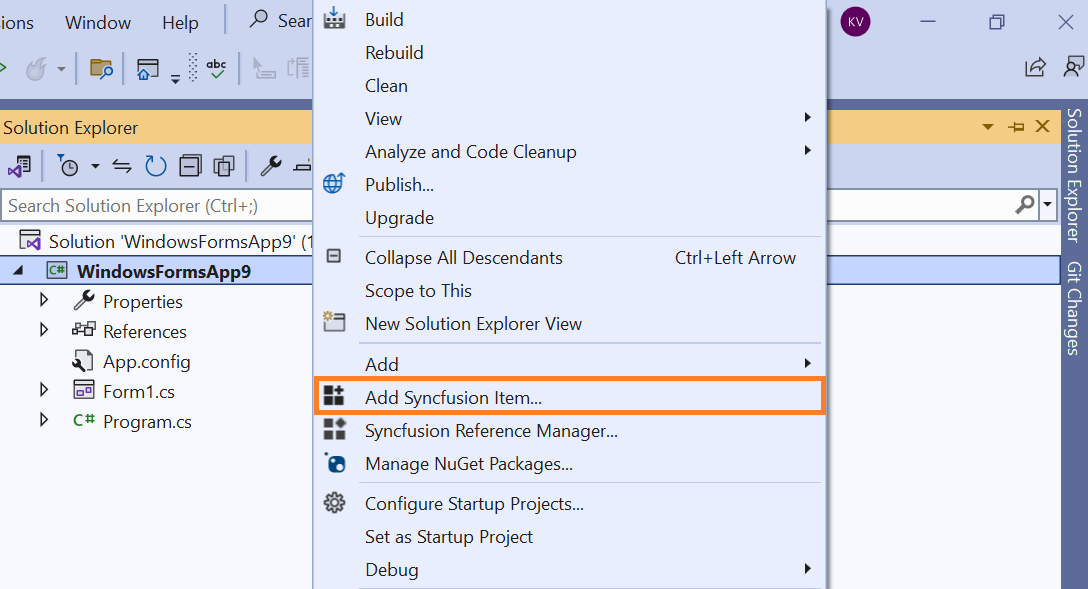 Choose Add Syncfusion Item option from right click project
