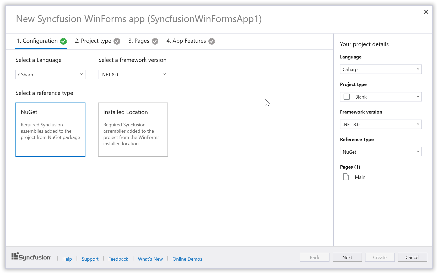 Syncfusion WinForms project configuration wizard