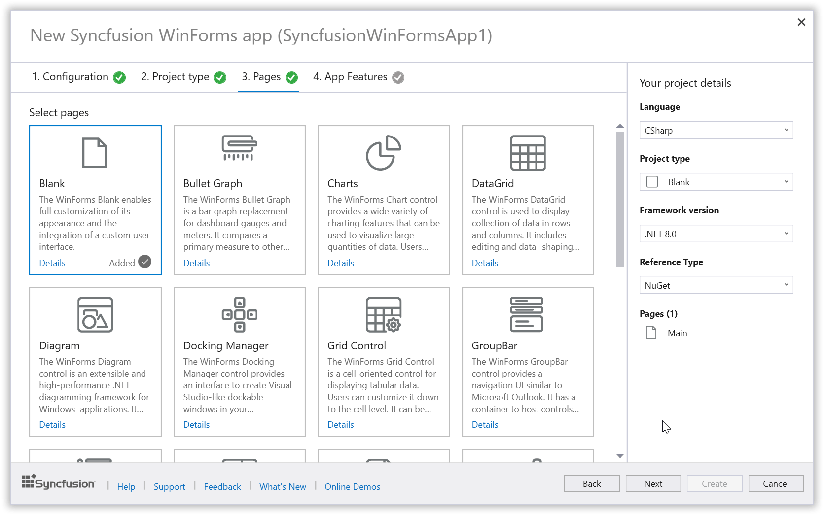 Syncfusion WinForms pages selection wizard